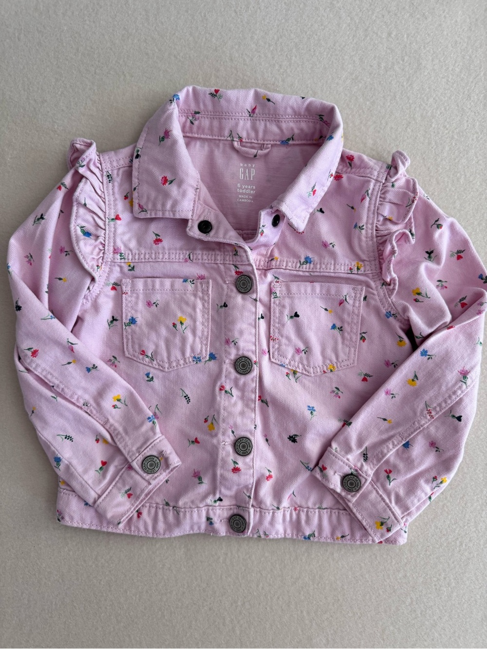 GAP Pink Ruffle Floral Icon Denim Jacket Girls 5T